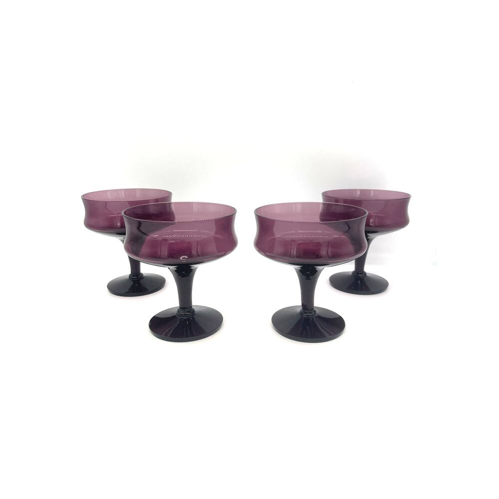 Viski Seneca Purple Amethyst Set of 4 Crystal Champagne Coupes Cocktail Glasses